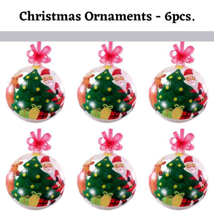 6PCS SANTA INSPIRED GLASS CHRISTMAS BALLS BIG SIZE 5 INCHES HANDPAINTED DESIGNS by LIMAN GLASS